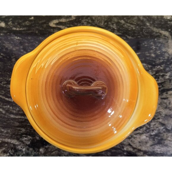 Vintage Maddux Of California Small Ceramic Lidded Casserole Dish Brown & Orange - Picture 2 of 3